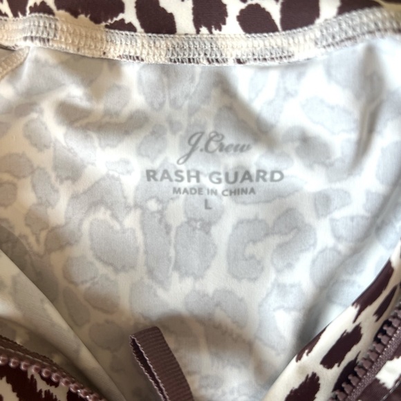 EUC J. Crew Brown Cream Leopard Rash guard Top Swim L Large UPF 50+ - Picture 5 of 7